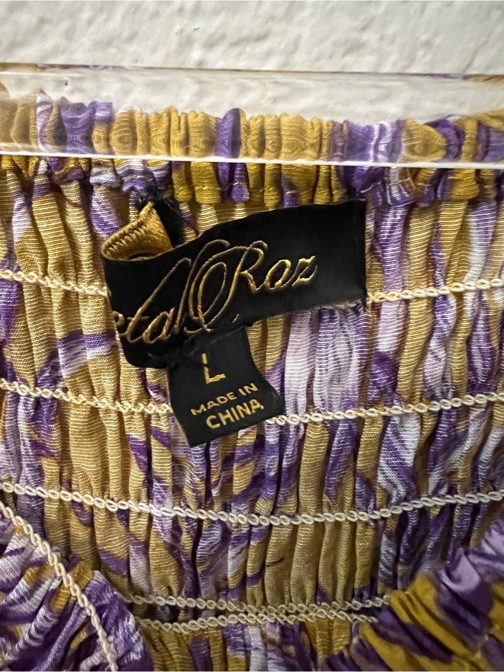 Petal Roz Boho Off Shoulder Smocked Crochet Lace Blouse Mustard Purple Floral L - Picture 4 of 8
